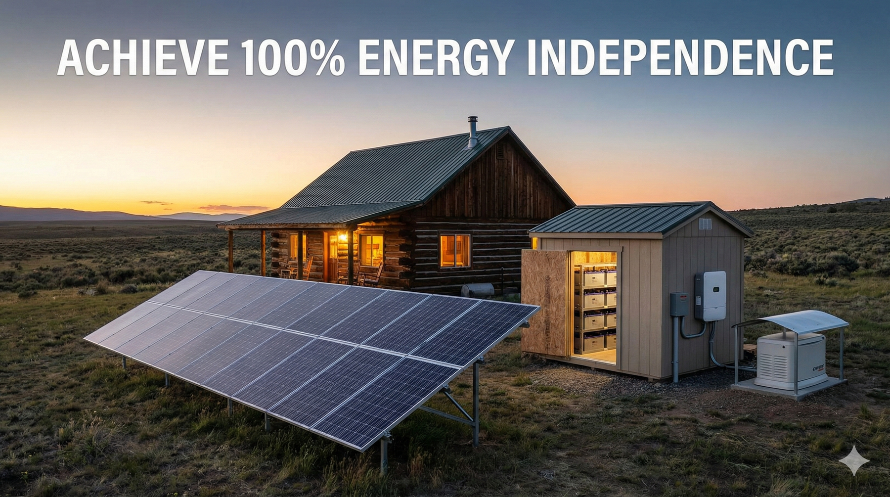 an off-grid home with solar panels achieving 100% energy indpendence