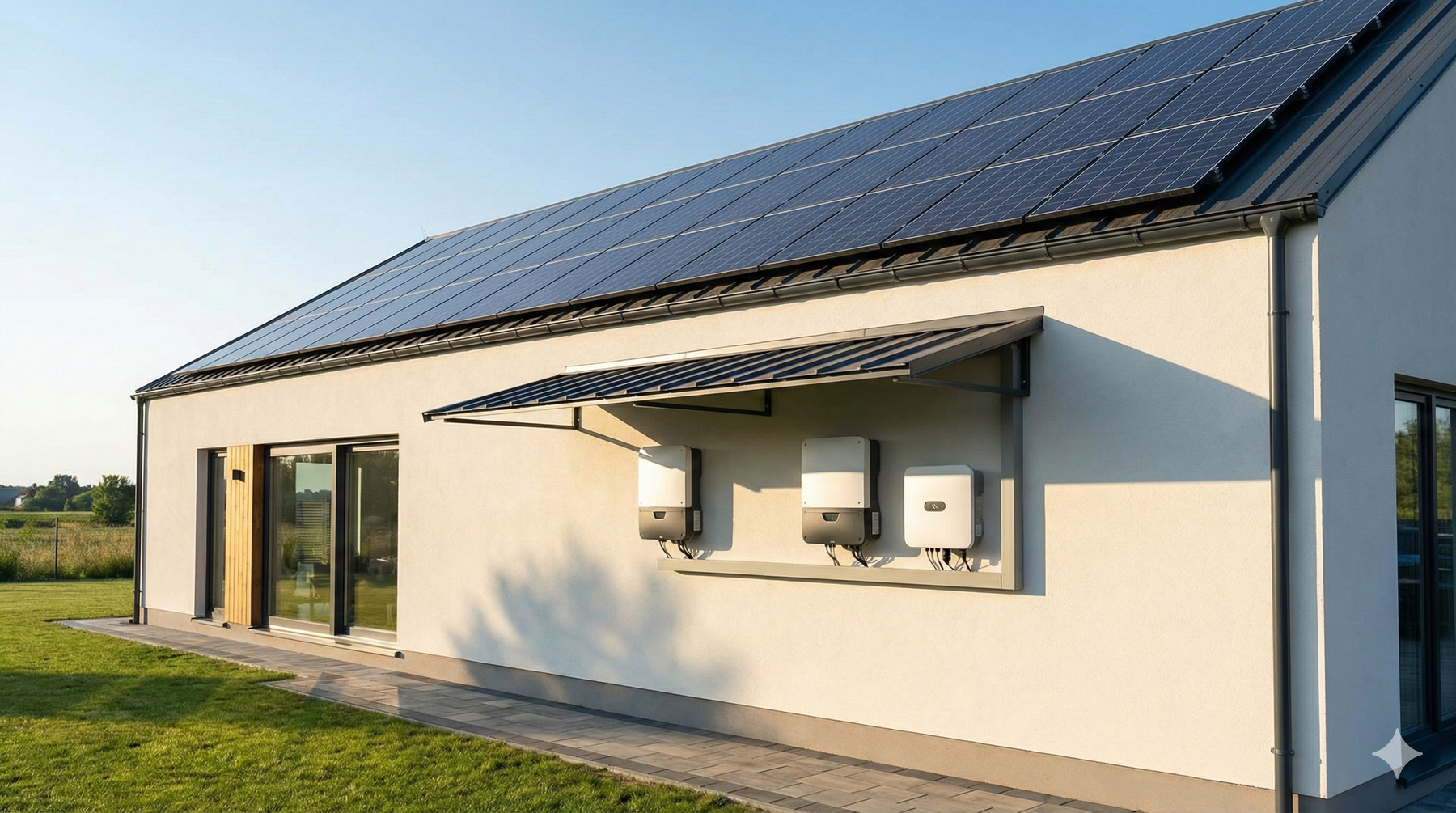 solar inverters with a sun shade built above them