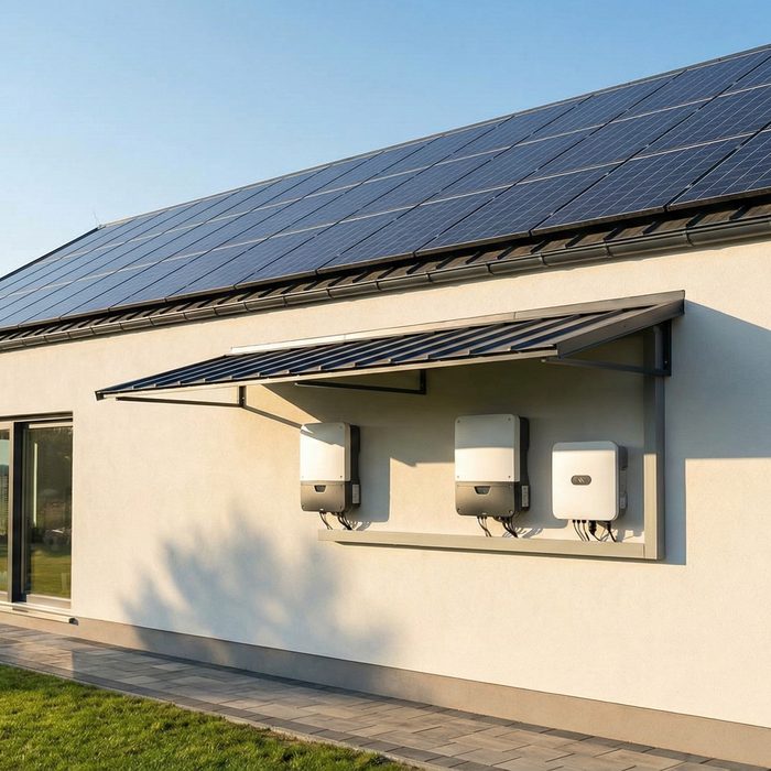 solar inverters with a sun shade built above them
