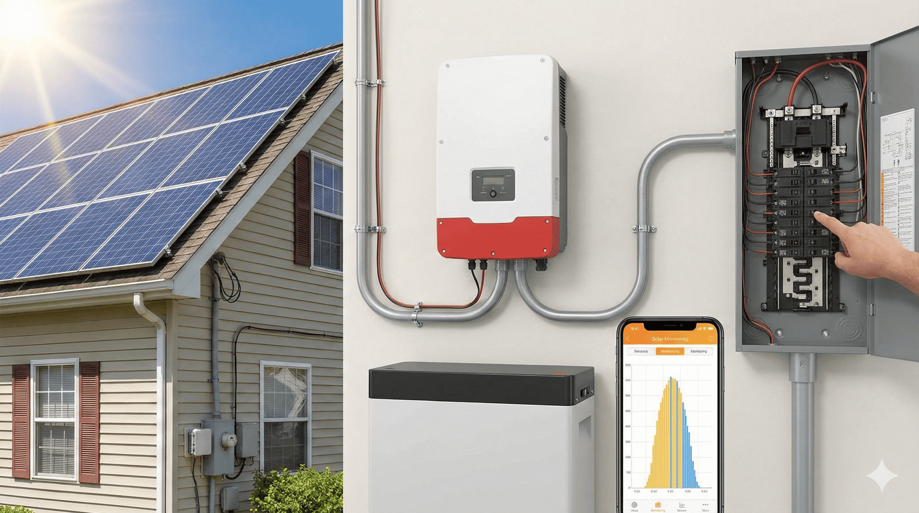 An inverter system being connected to the home's electrical supply