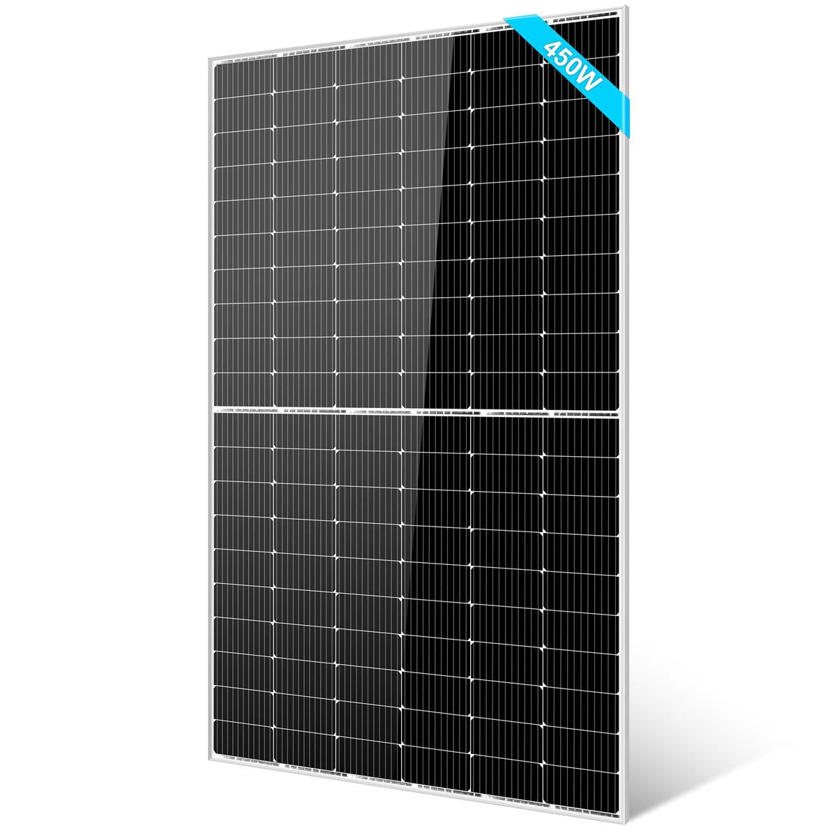 A single black monocrystalline solar panel with a label indicating it is a 'High efficiency' product.