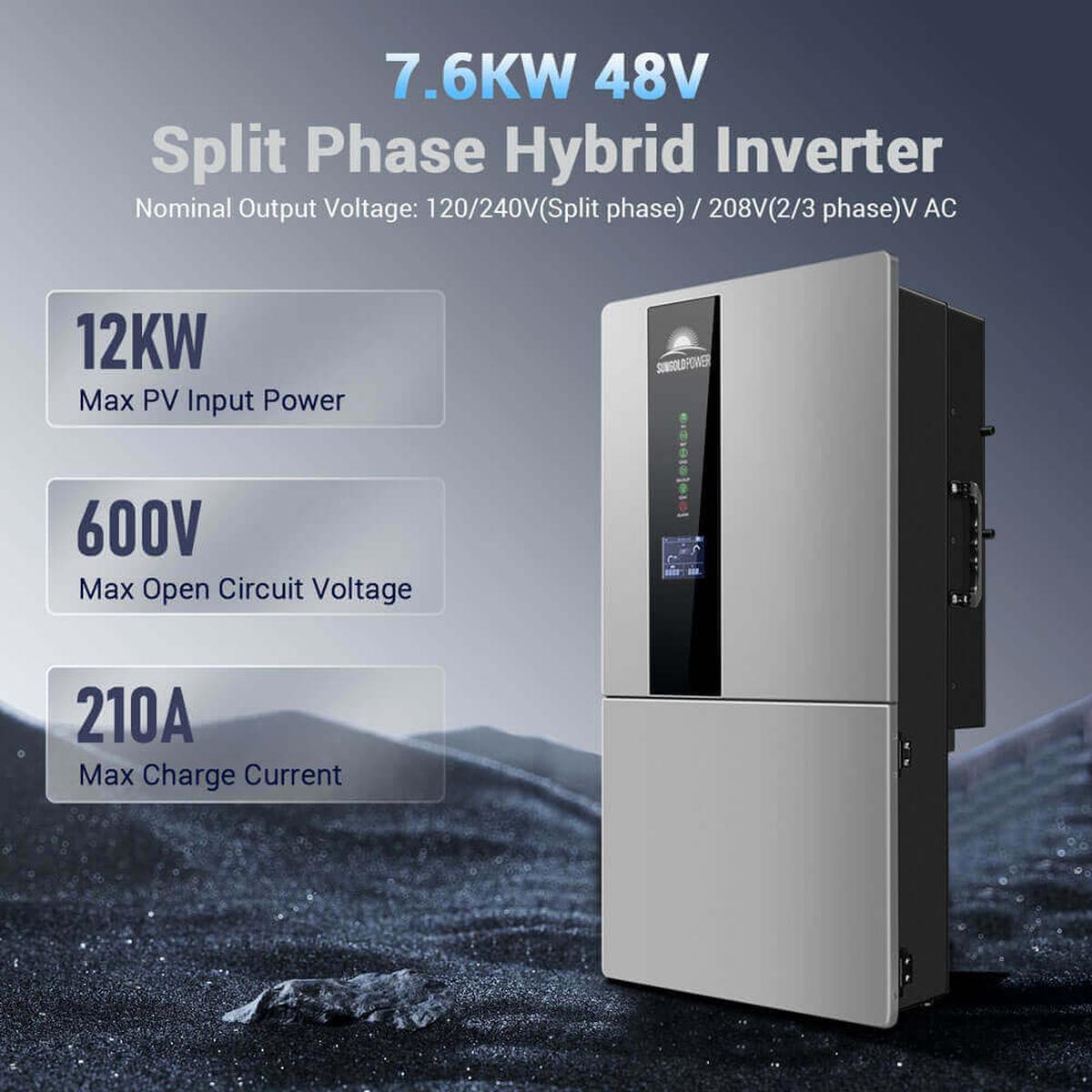 Hybrid Solar Kit 7.6KW 48V Split Phase 15.36KWH/30.72KWH Lithium Battery 415/ 500 Watt Solar Panel SGH-7.6N3E/ SGH-7.6DN6E-7