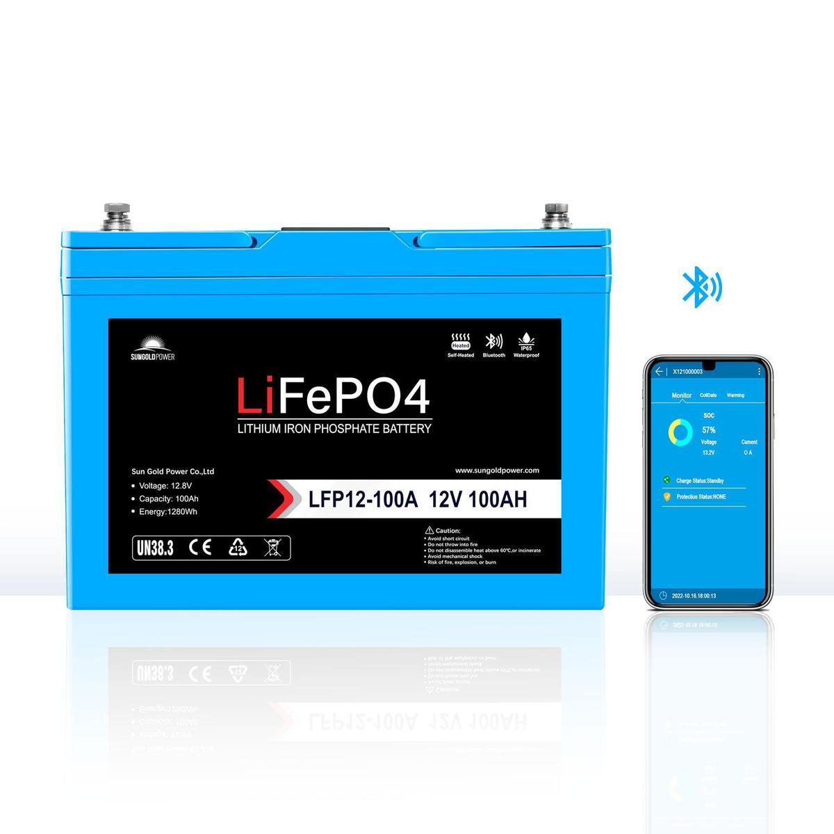12V 100Ah/ 200Ah LiFePo4 Deep Cycle Lithium Battery Bluetooth / Self-Heating / IP65-10