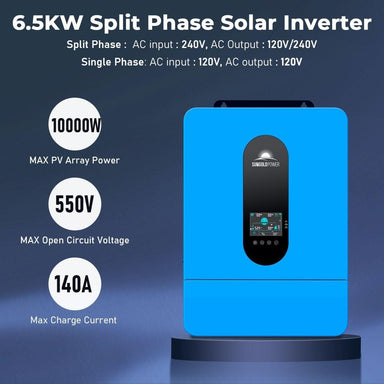 Off-Grid Solar Kit 6500W 48VDC 120/240VAC 10.24KWH PowerWall Lithium Battery 6 X 370 Watts Solar Panels SGM-6510M-2
