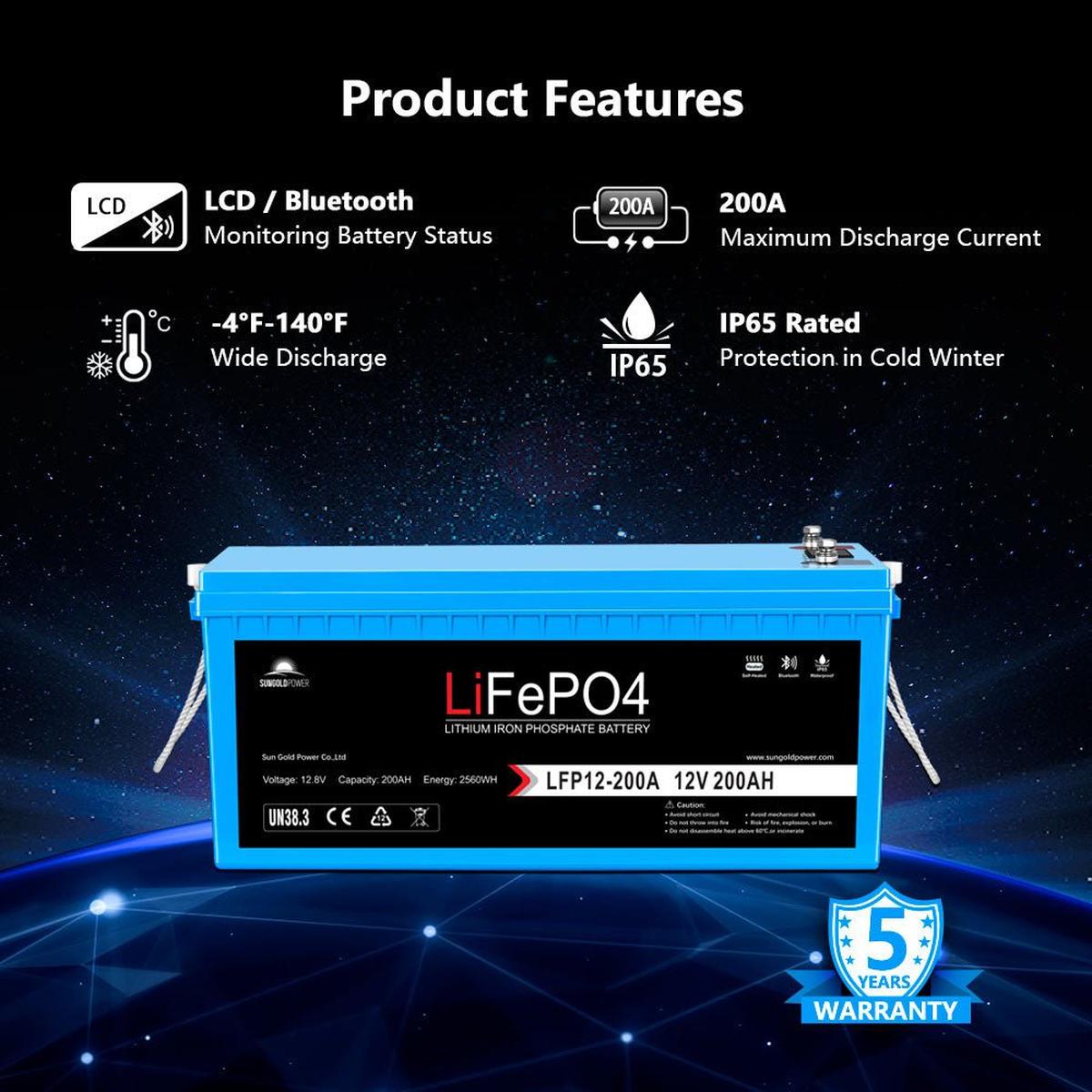 12V 100Ah/ 200Ah LiFePo4 Deep Cycle Lithium Battery Bluetooth / Self-Heating / IP65-2