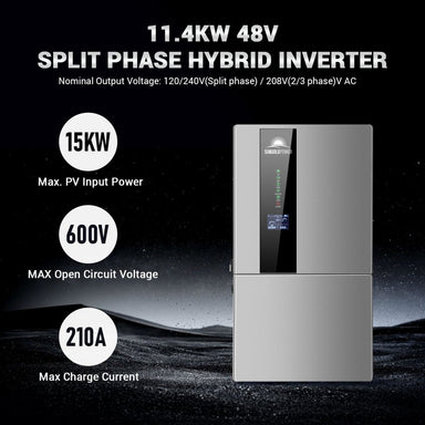 Hybrid Solar Kit 11.4KW 48V Split Phase 30.72KWH Lithium Battery 28 X 440 Watt Solar Panel SGH-11N3E-2