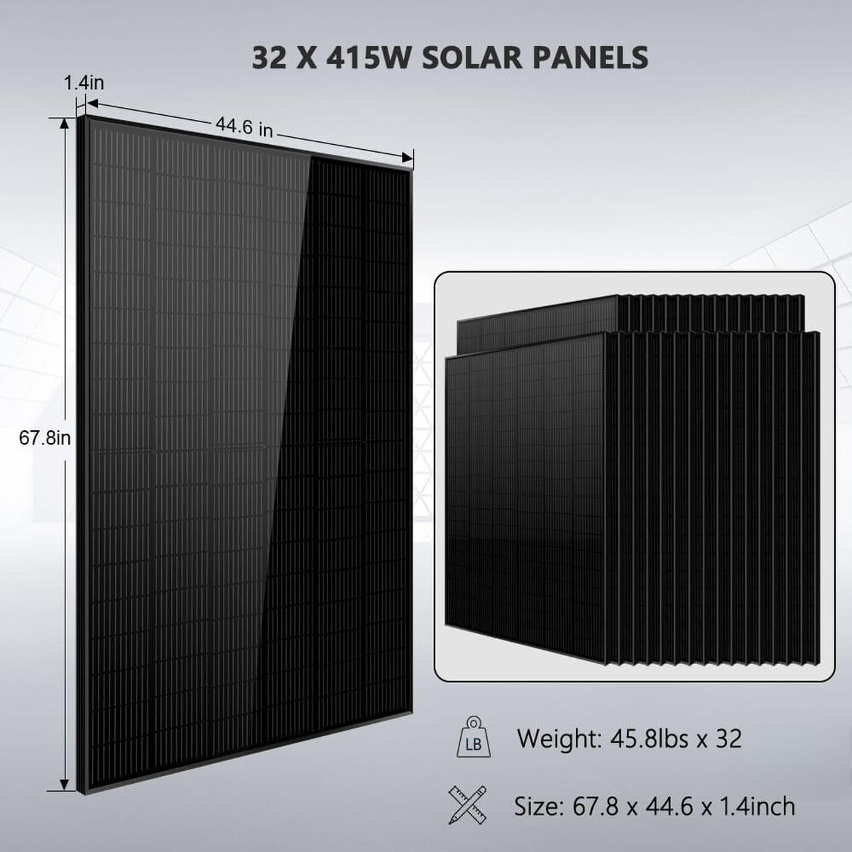 Hybrid Solar Kit 15.2KW 48V Split Phase 30.72 KWH Lithium Battery 32 X 415 Watt Solar Panel SGH-7.6DN6E-4