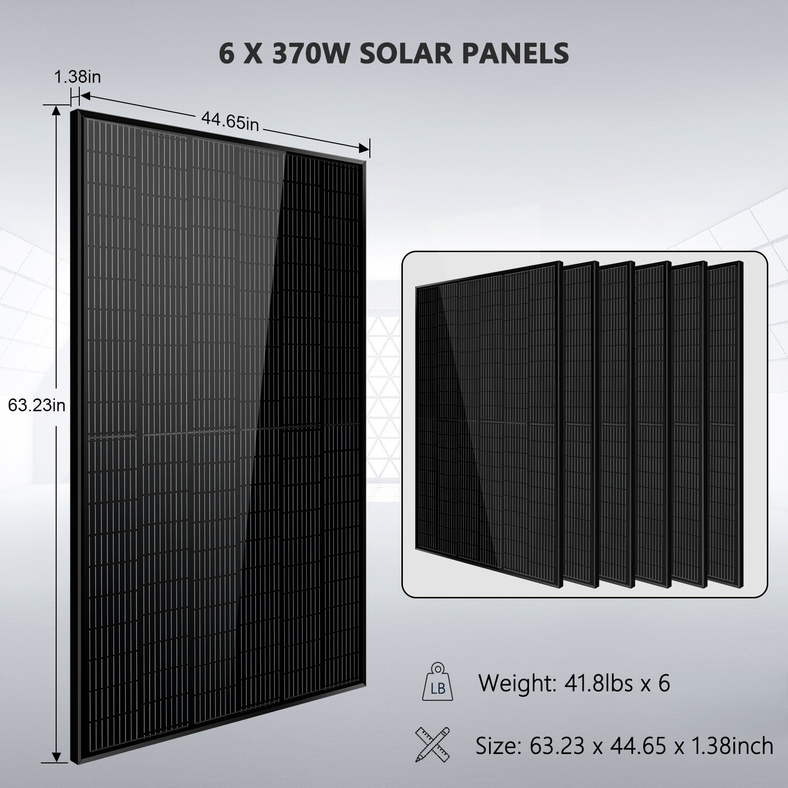 Off Grid Solar Kit 6000W 24/ 48VDC 120V/240V LifePO4 10.24KWH Lithium Battery 6 X 370 Watt Solar Panels SGK-PRO64/ SGK-PRO62