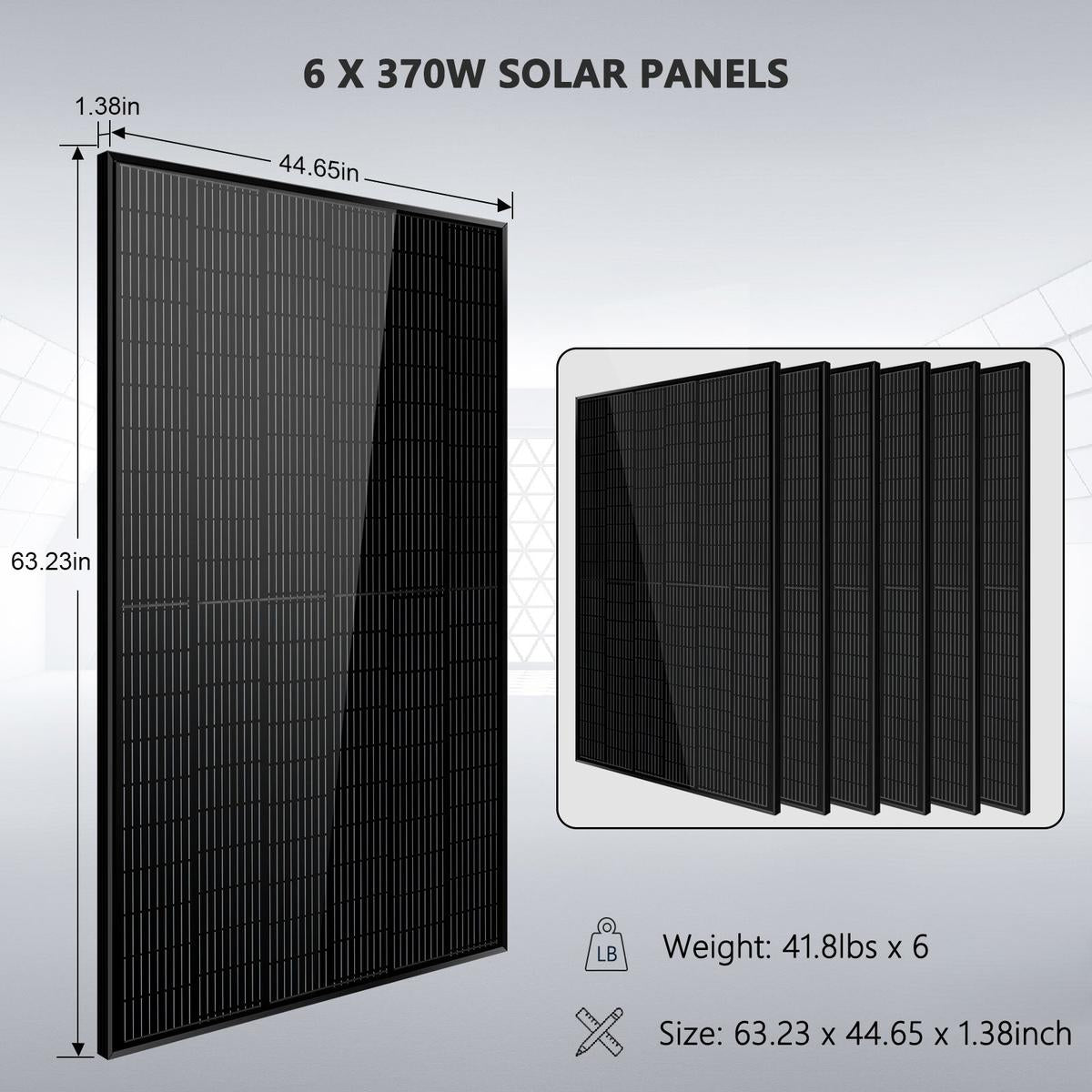 Off Grid Solar Kit 6000W 24VDC 120V/240V LiFePO4 10.24KWH Lithium Battery 6 X 370 Watt Solar Panels SGK-PRO62-4