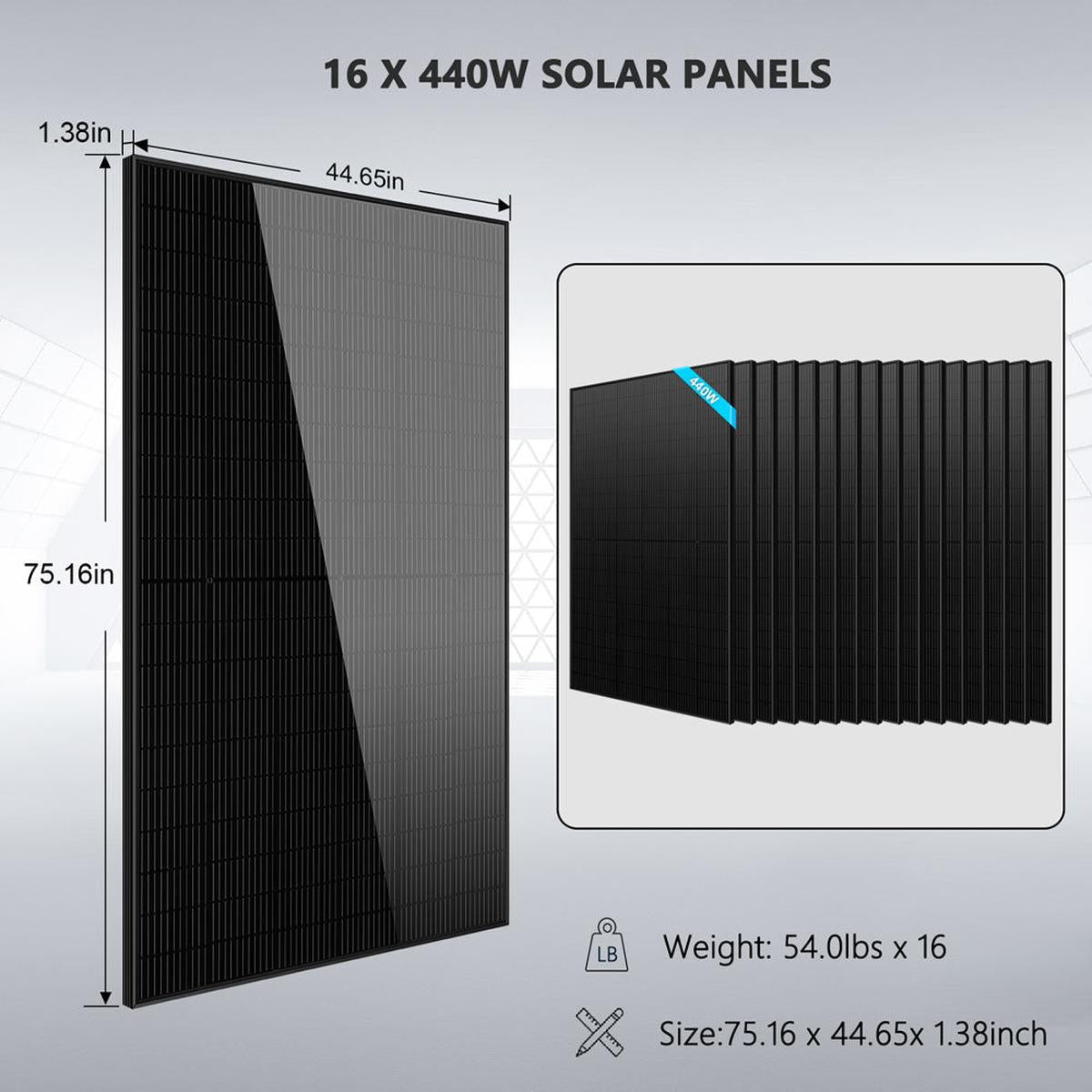 Hybrid Solar Kit 11.4KW 48V Split Phase 20.48KWH/50.2KWH Lithium Battery 440 Watt Solar Panel SGH-11N2E/ SGH-11N5E-7