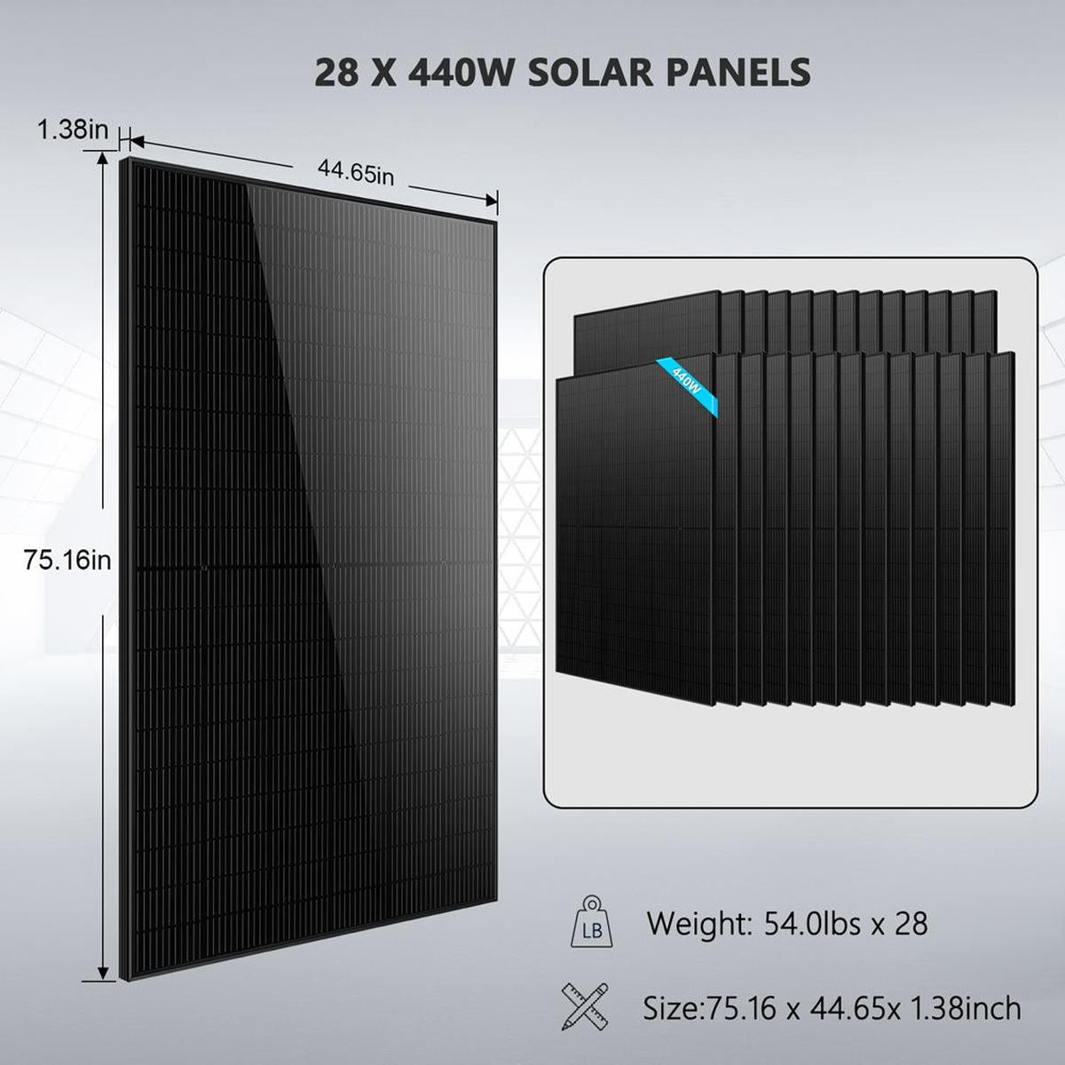 Hybrid Solar Kit 11.4KW 48V Split Phase 30.72KWH Lithium Battery 28 X 440 Watt Solar Panel SGH-11N3E-6
