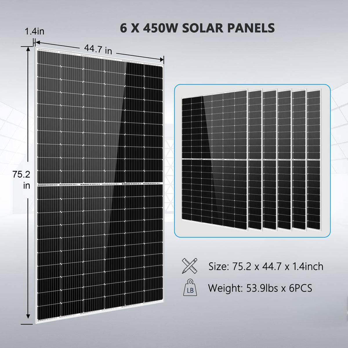 Complete off Grid Solar Kit 6500W 48V 120V/240V output 10.24KWH Lithium Battery 2700 Watt Solar Panel SGK-65PRO-4