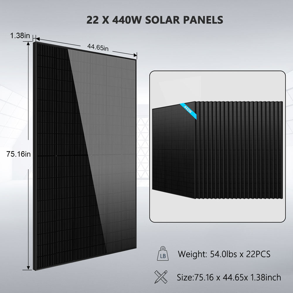 Off Grid Solar Kit 13000W 48VDC 120V/240KWH LiV LifePo4 25.6thium Battery 22 X 440 Watts Solar Panels SGR-13K25E