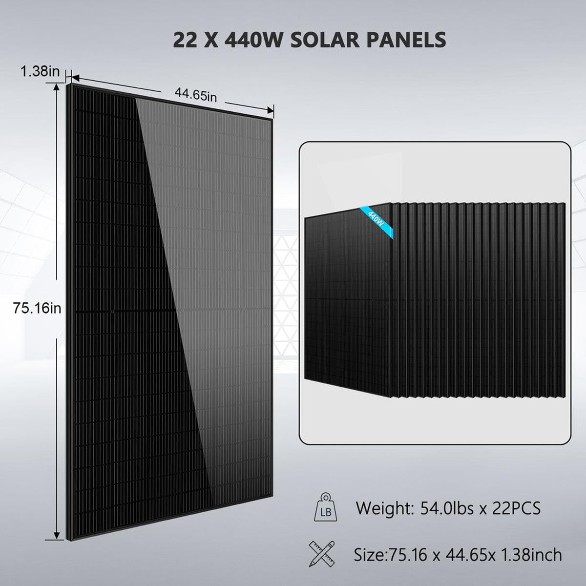 Off Grid Solar Kit 13000W 48VDC 120V/240KWH LiV LifePo4 25.6thium Battery 22 X 440 Watts Solar Panels SGR-13K25E-5