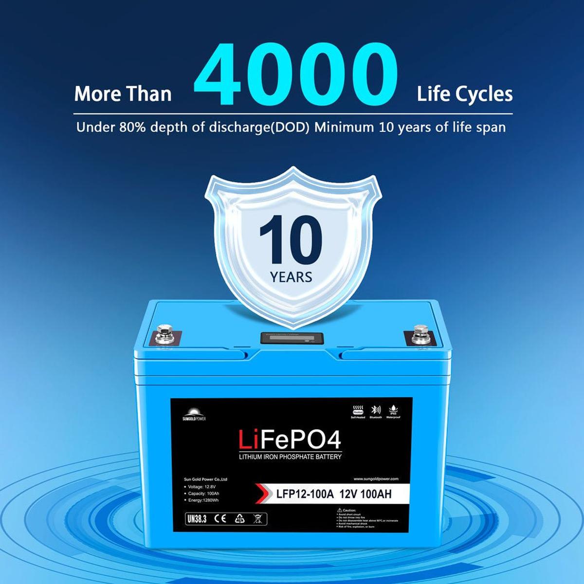 12V 100Ah/ 200Ah LiFePo4 Deep Cycle Lithium Battery Bluetooth / Self-Heating / IP65-16