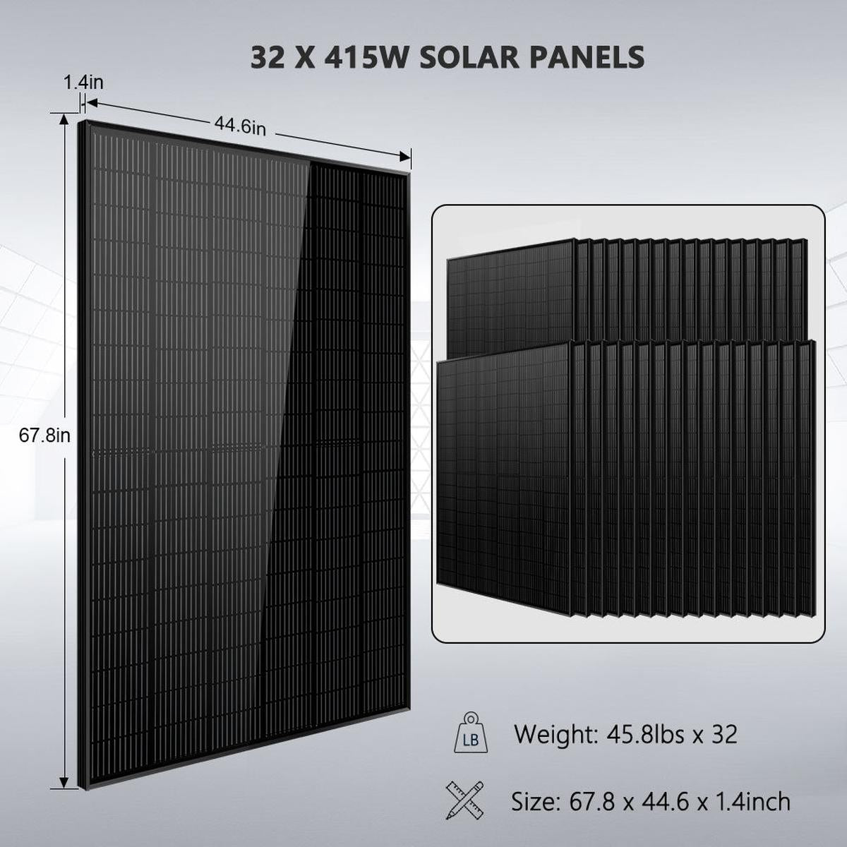 OFF GRID SOLAR KIT 16KW 48VDC 120V/240V LIFEPO4 25.6KWH LITHIUM BATTERY 32 X 415 WATTS SOLAR PANELS-6