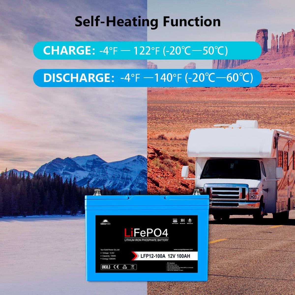 12V 100Ah/ 200Ah LiFePo4 Deep Cycle Lithium Battery Bluetooth / Self-Heating / IP65-15
