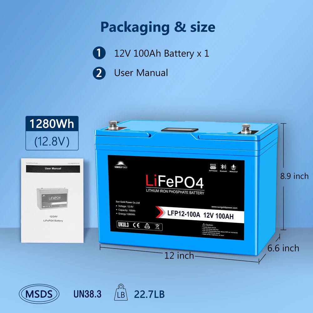 SunGoldPower 12V 100AH LiFePO4 Deep Cycle Lithium Battery