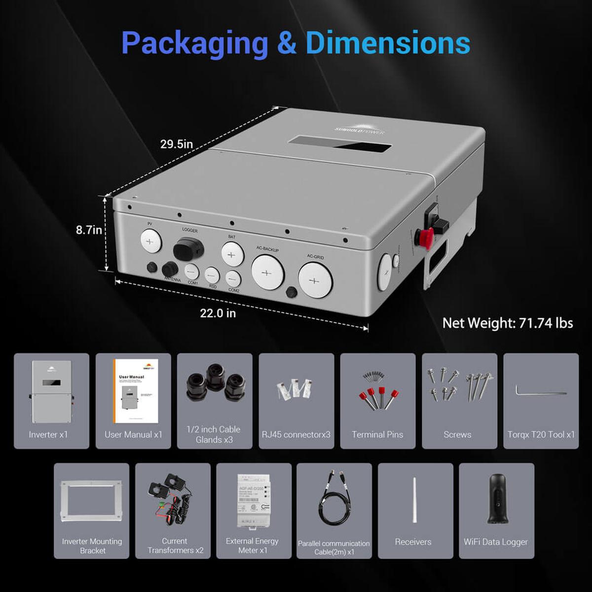 High Voltage 11.4KW Hybrid Split Phase Inverter with APS Transmitter SG11.4KHB-HV-7