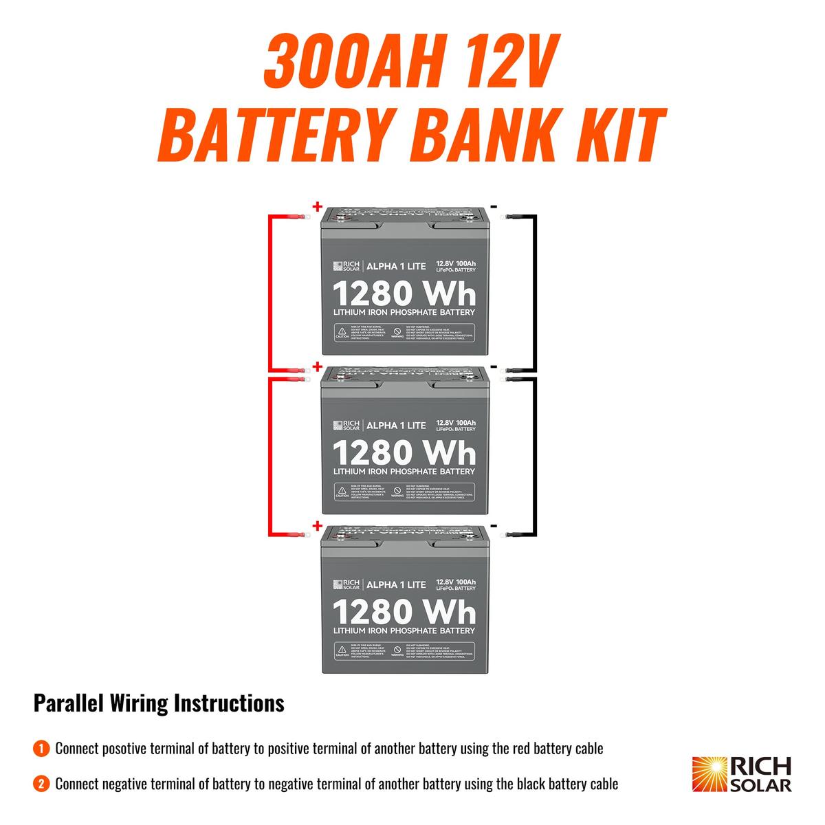 300Ah 12V LiFePO4 Off-Grid Battery Kit | 3.8kWh Deep Cycle Lithium Battery Bank | Powerful 300Ah Battery Kit for RVs, Trailers, Cabins, Campers, Vans, Off-Grid | 3 X ALPHA 1 LITE in Parallel-1