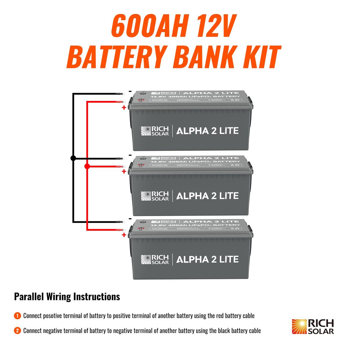 600Ah 12V LiFePO4 Off-Grid Battery Kit | 7.6kWh Deep Cycle Lithium Battery Bank | Powerful 600Ah Battery Bank for RVs, Trailers, Cabins, Campers, Vans, Off-Grid | 3 X ALPHA 2 LITE in Parallel-1