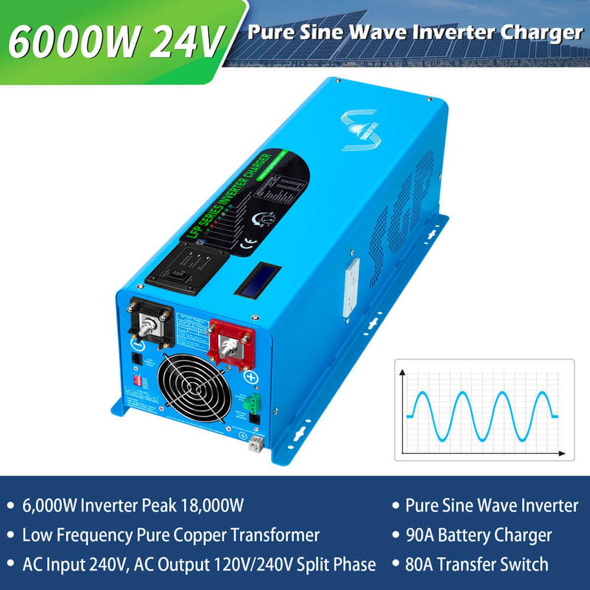 Off Grid Solar Kit 6000W 24/ 48VDC 120V/240V LifePO4 10.24KWH Lithium Battery 6 X 370 Watt Solar Panels SGK-PRO64/ SGK-PRO62-10