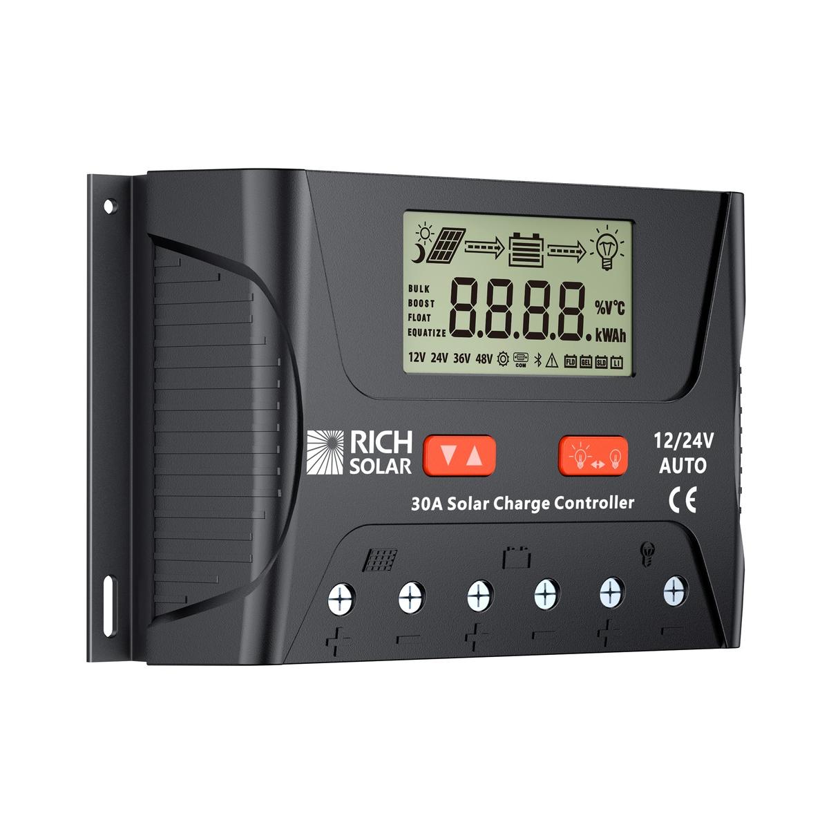 30 Amp PWM Solar Charge Controller | 12V/24V Auto 30A PWM Controller for RVs, Trailers, Campers, Vans, Boats, Off-Grid-3