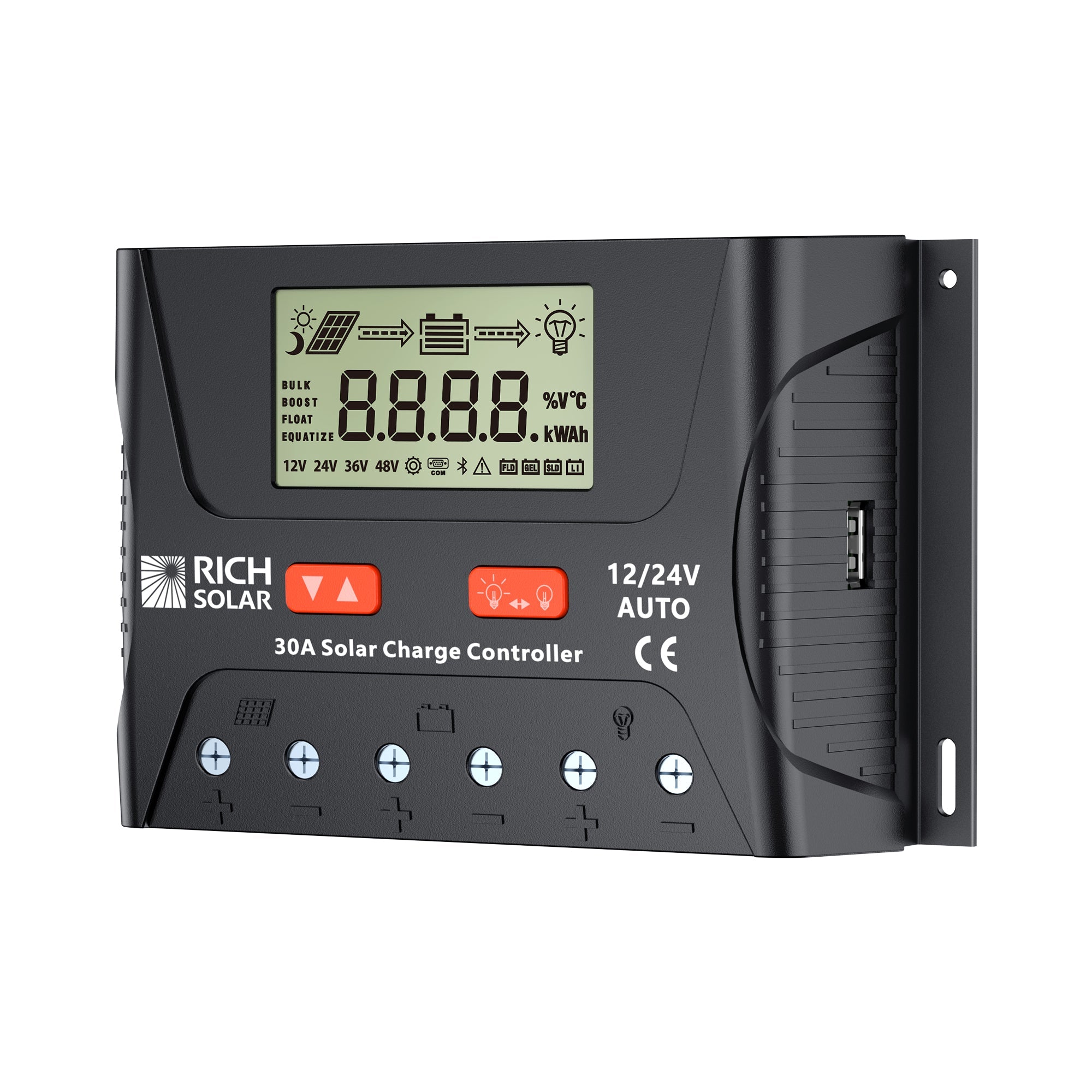 30 Amp PWM Solar Charge Controller | 12V/24V Auto 30A PWM Controller for RVs, Trailers, Campers, Vans, Boats, Off-Grid