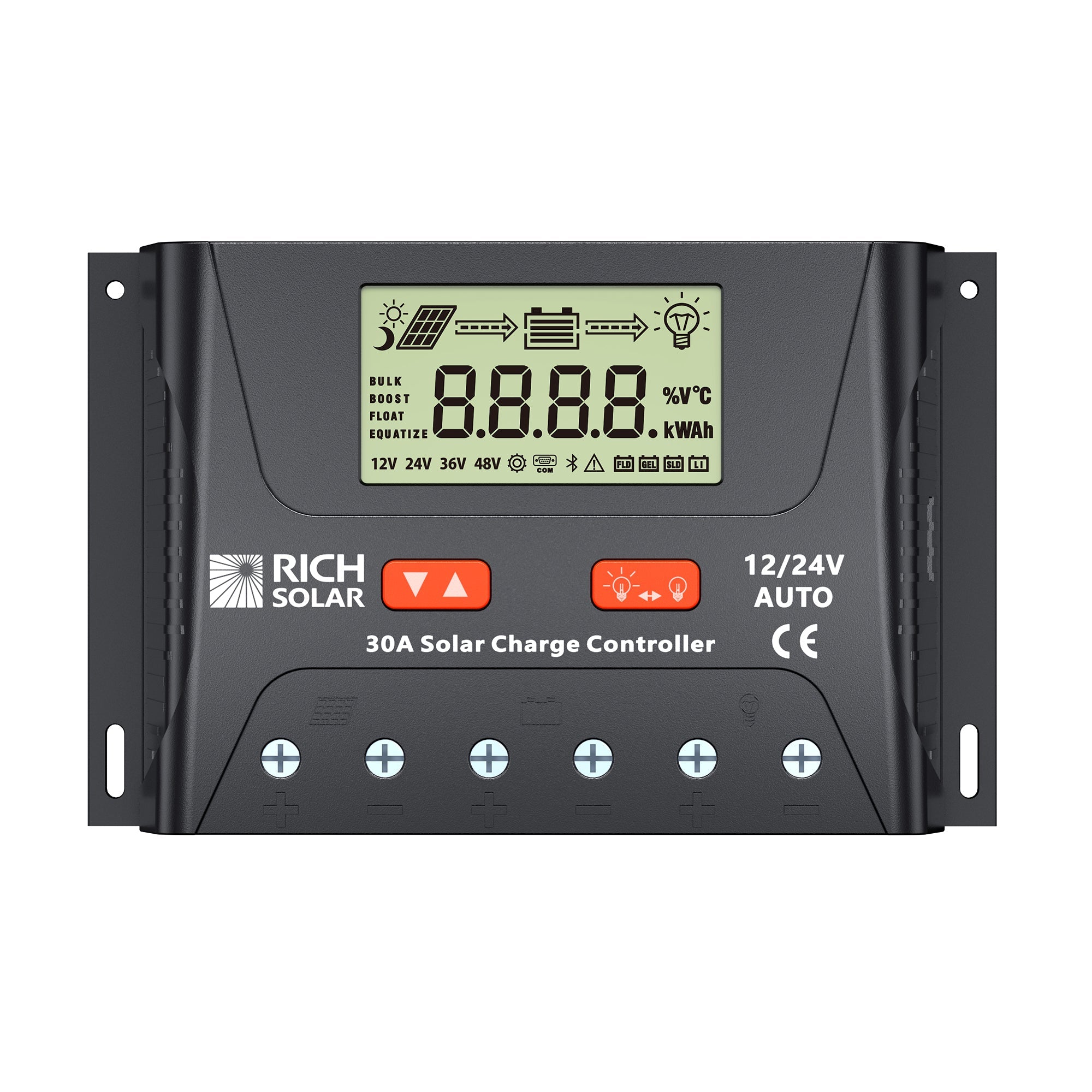 30 Amp PWM Solar Charge Controller | 12V/24V Auto 30A PWM Controller for RVs, Trailers, Campers, Vans, Boats, Off-Grid