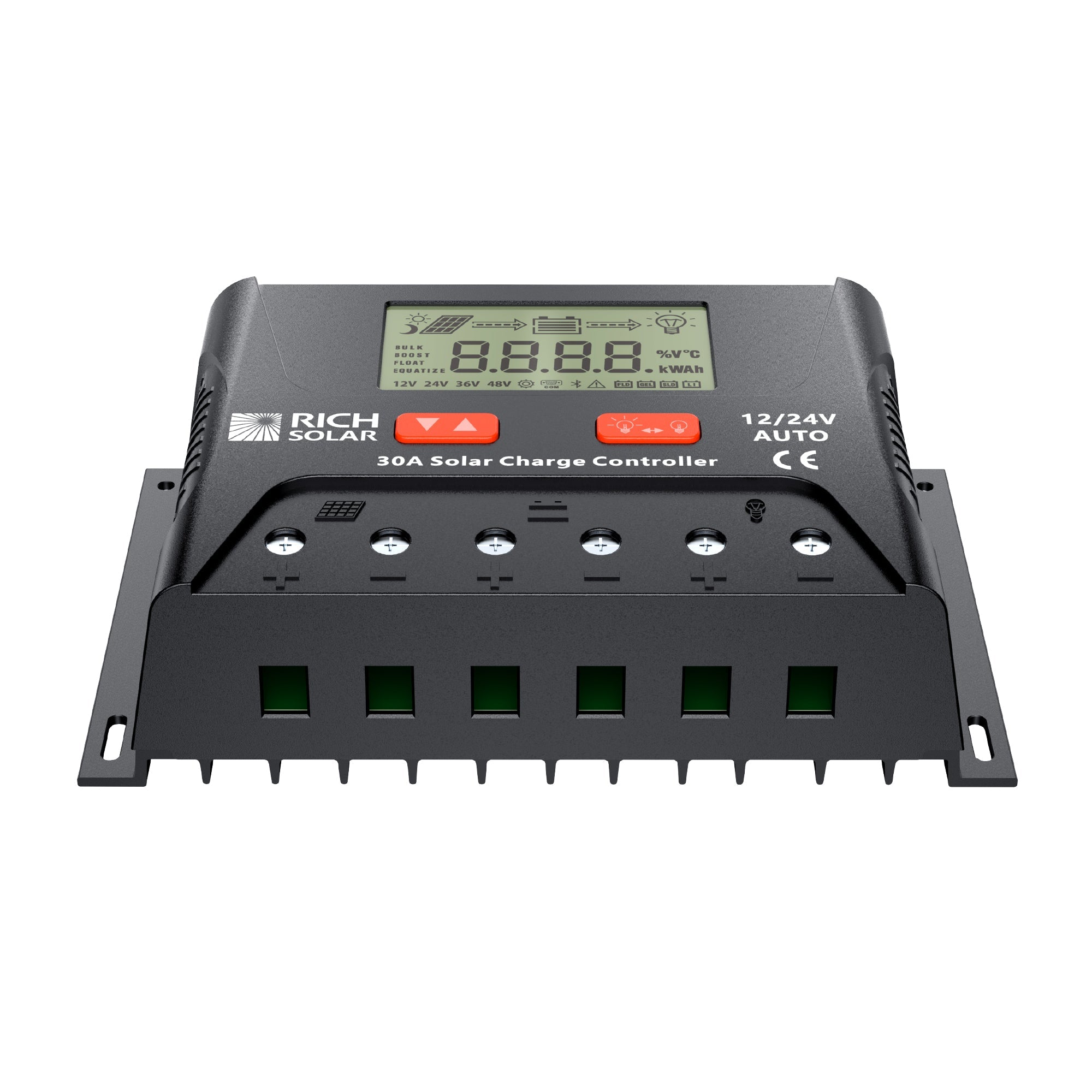 30 Amp PWM Solar Charge Controller | 12V/24V Auto 30A PWM Controller for RVs, Trailers, Campers, Vans, Boats, Off-Grid