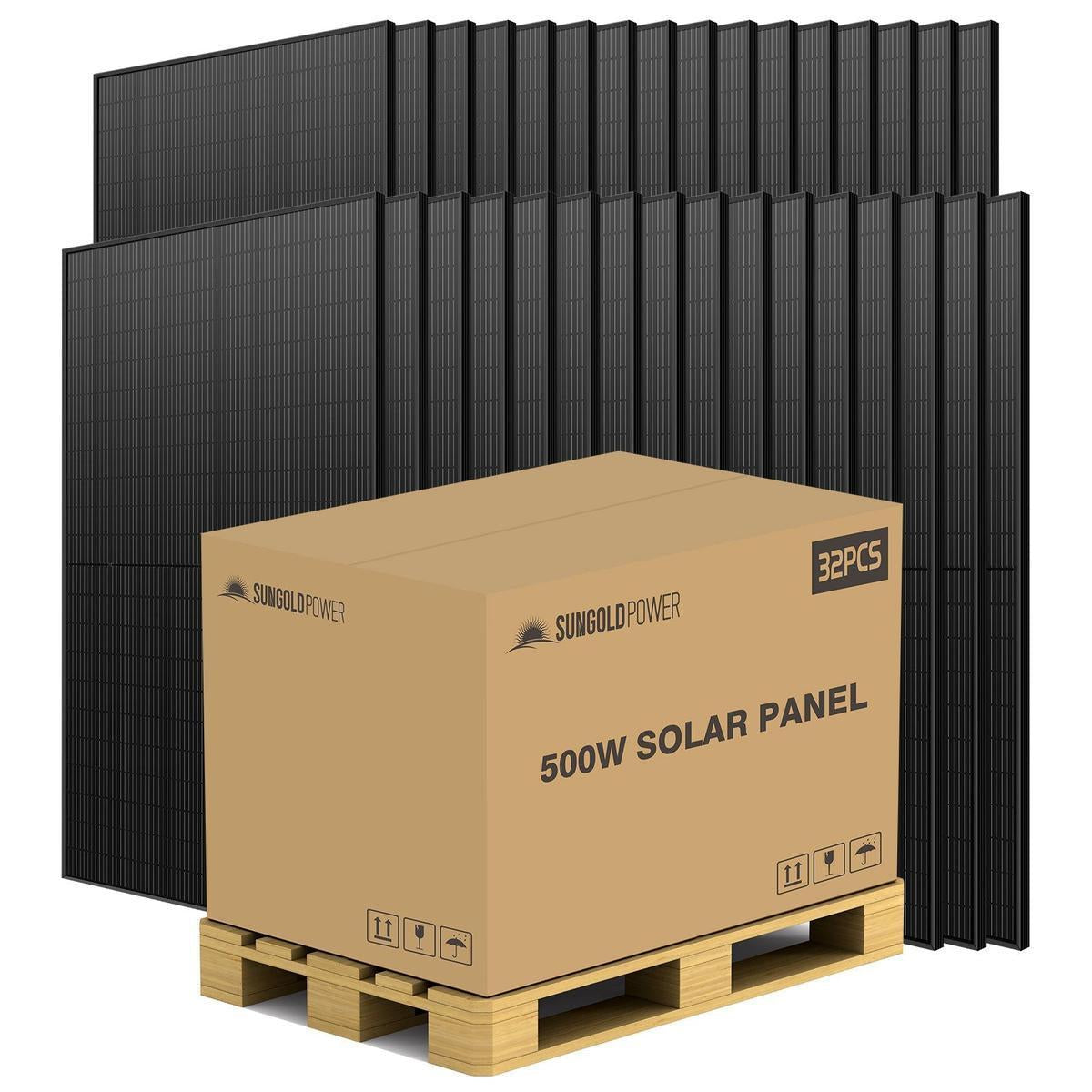 An image showcasing a 500W black mono Perc solar panel with a highlighted section indicating the solar cells and a text box stating the 182mm Grade-A solar cells and 21.05% conversion rate.