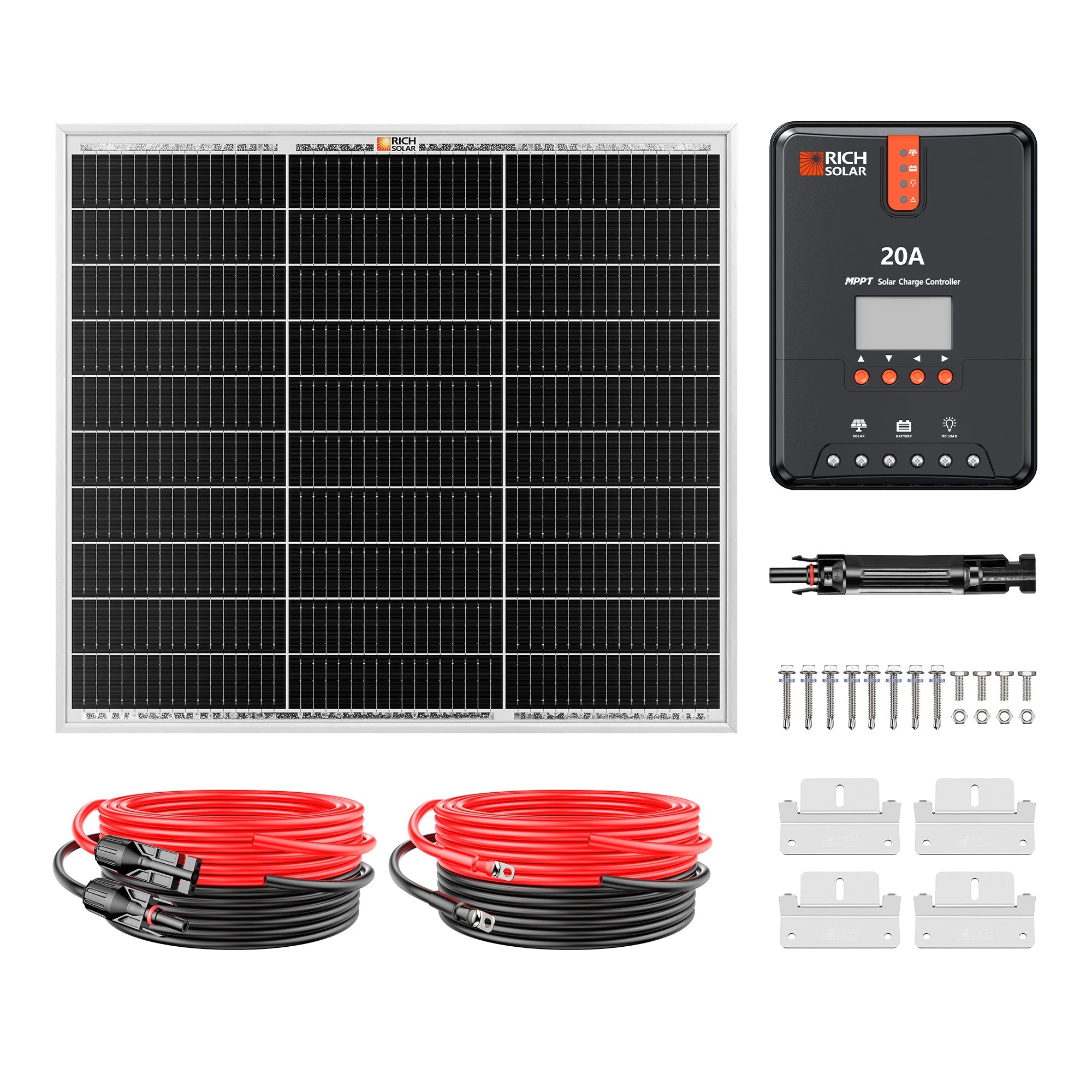 50 Watt Solar Kit | Includes 50W Solar Panel + 20A MPPT Solar Controller + Wires and Brackets | DIY Complete Solar Kit without Batteries