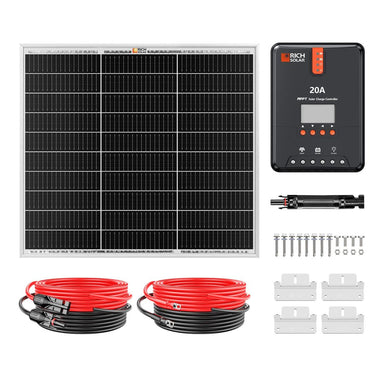 50 Watt Solar Kit | Includes 50W Solar Panel + 20A MPPT Solar Controller + Wires and Brackets | DIY Complete Solar Kit