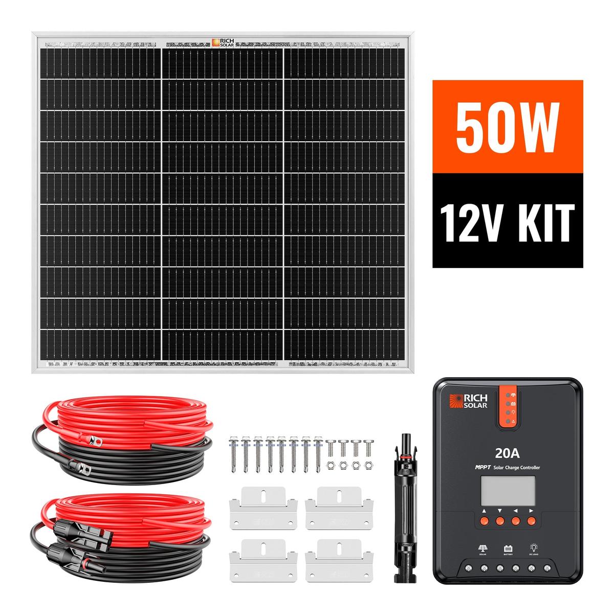 50 Watt Solar Kit | Includes 50W Solar Panel + 20A MPPT Solar Controller + Wires and Brackets | DIY Complete Solar Kit without Batteries-1