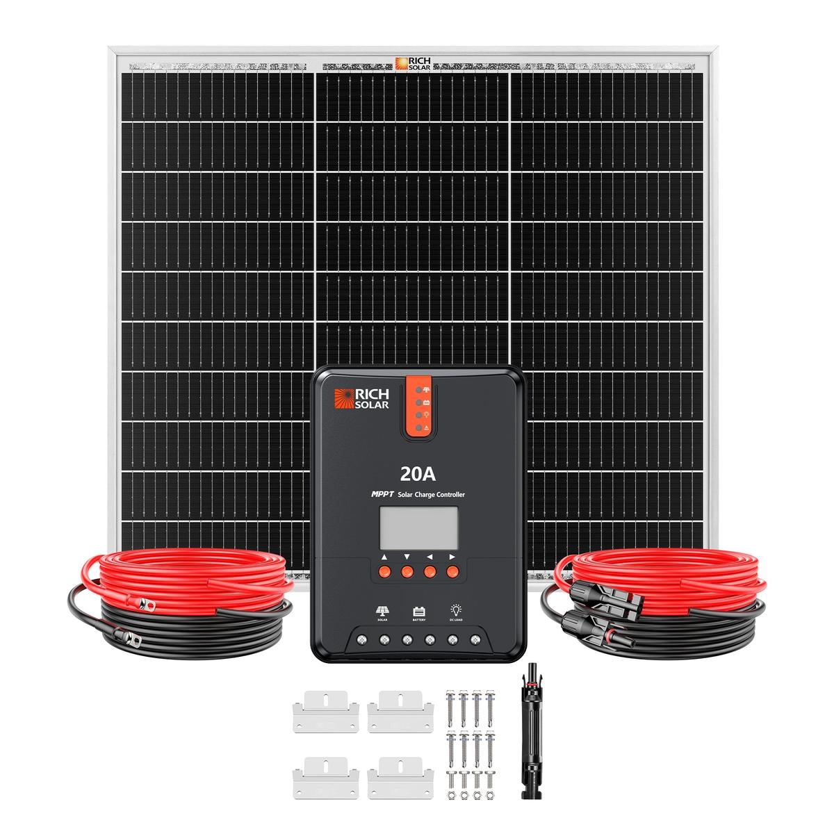 50 Watt Solar Kit | Includes 50W Solar Panel + 20A MPPT Solar Controller + Wires and Brackets | DIY Complete Solar Kit without Batteries-2