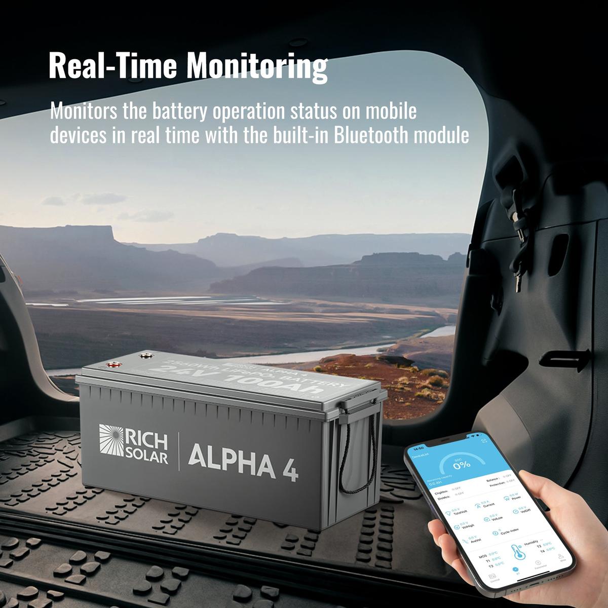 ALPHA 4 | 24V 100Ah LiFePO4 Battery | Powerful 24V Lithium Battery for RVs, Trailers, Vans, Boats, Off-Grid | 5,000 Lifetime Cycles | Bluetooth and Internal Heat Technology-6