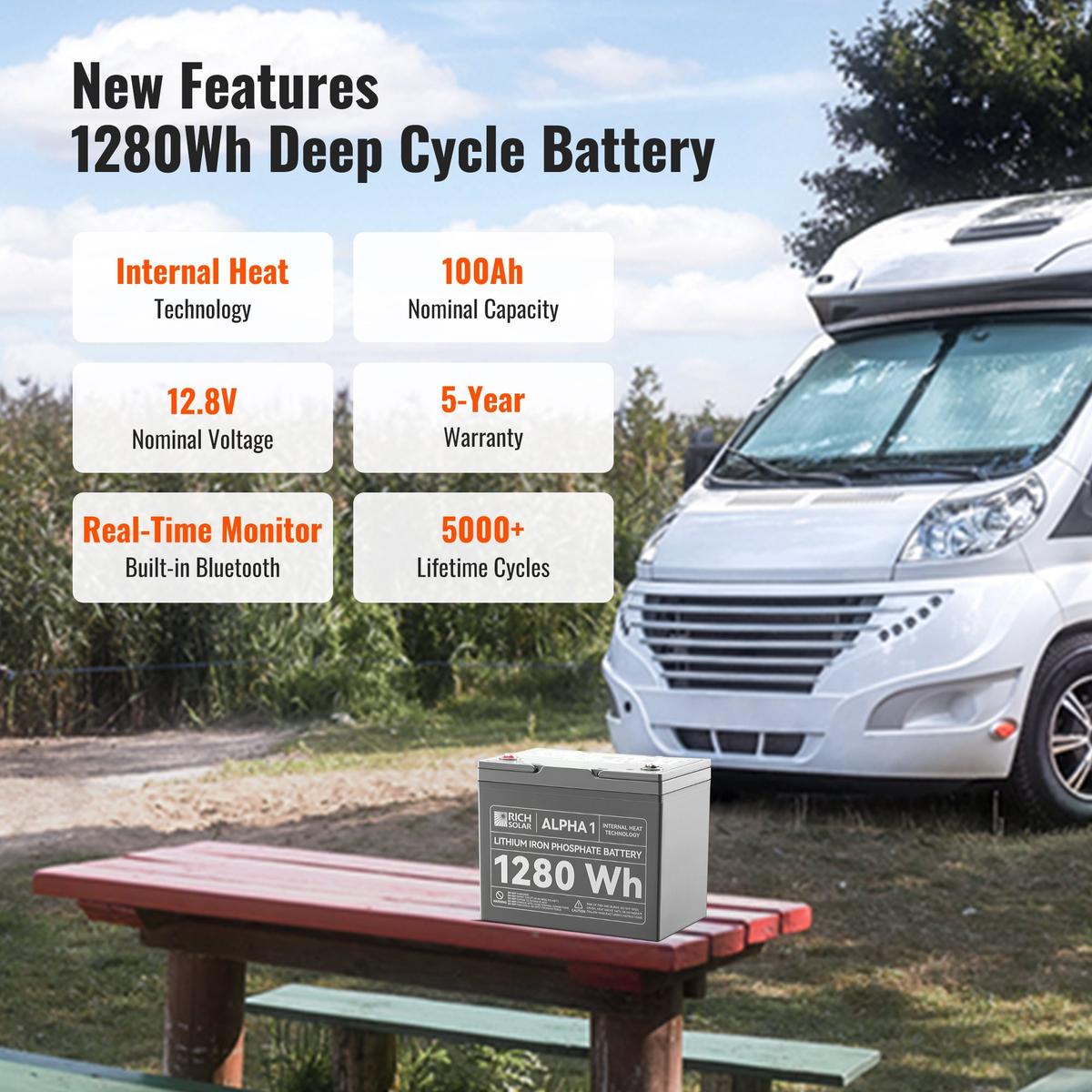ALPHA 1 | 12V 100Ah LiFePO4 Battery | Powerful 12V Lithium Battery for RVs, Trailers, Vans, Boats, Off-Grid | 5,000 Lifetime Cycles | Bluetooth and Internal Heat Technology-8