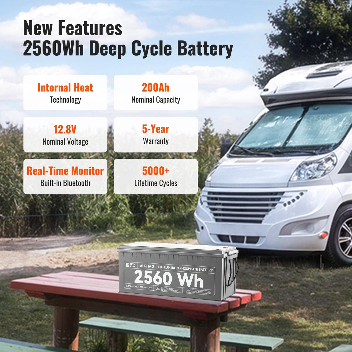 ALPHA 2 | 12V 200Ah LiFePO4 Battery | Powerful 12V Lithium Battery for RVs, Trailers, Vans, Boats, Off-Grid | 5,000 Lifetime Cycles | Bluetooth and Internal Heat Technology-7