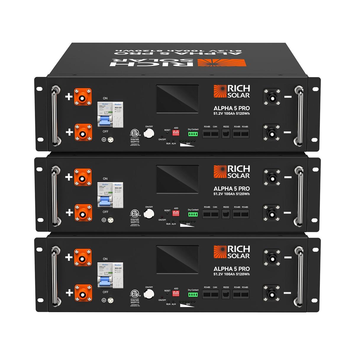 ALPHA 5 PRO | 51.2V 100Ah LiFePO4 Battery | Premium 48V Server Rack Lithium Battery for Residential, Commercial, RVs, Off-Grid | 7,000 Lifetime Cycles | 10 Year Warranty | UL1973, UL9540A Certified - RICH SOLAR