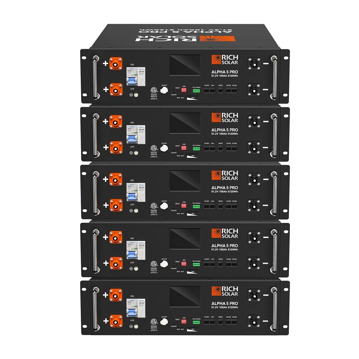 ALPHA 5 PRO | 51.2V 100Ah LiFePO4 Battery | Premium 48V Server Rack Lithium Battery for Residential, Commercial, RVs, Off-Grid | 7,000 Lifetime Cycles | 10 Year Warranty | UL1973, UL9540A Certified - RICH SOLAR