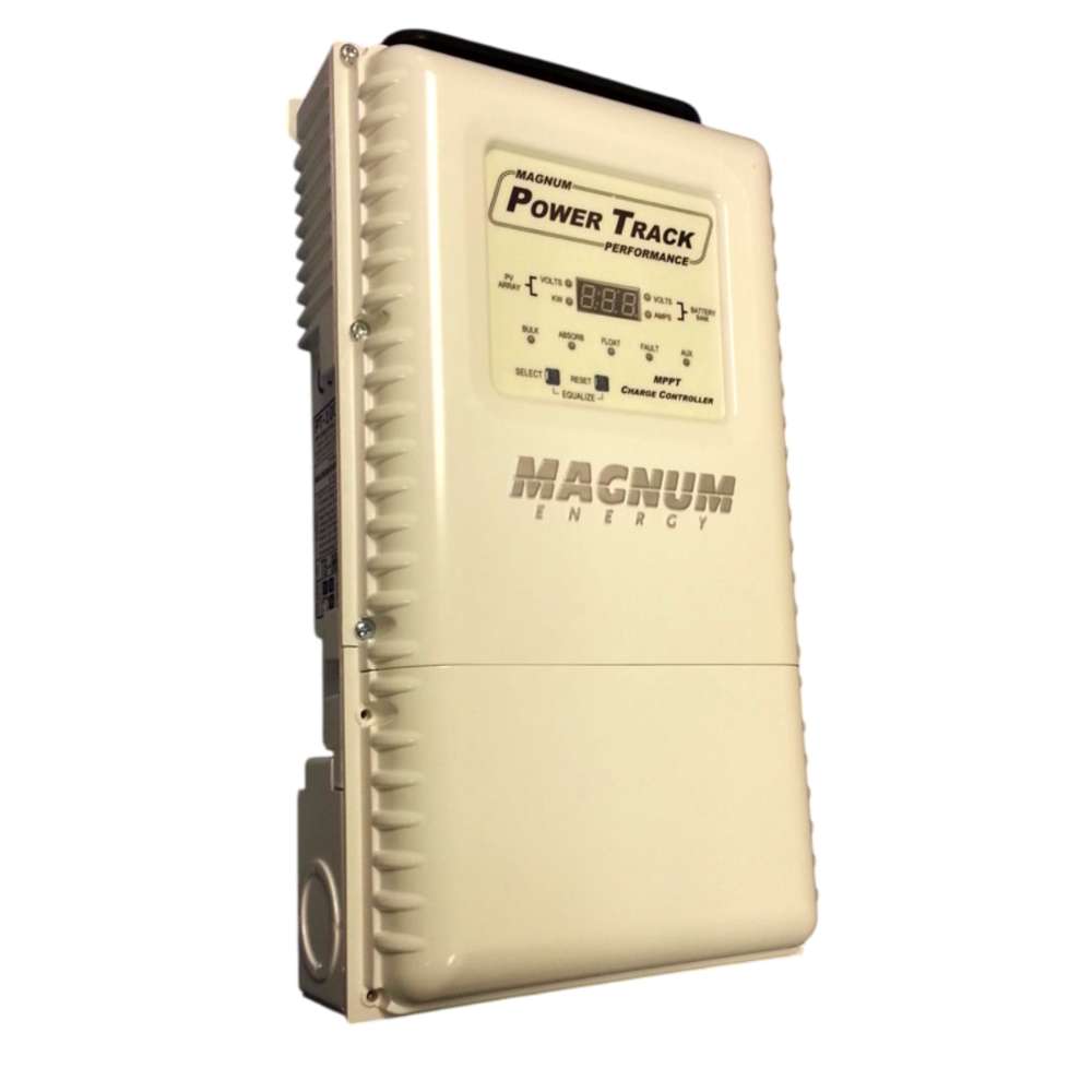 An angled front view of a Magnum Energy PT100 100 MPPT Solar Charge Controller