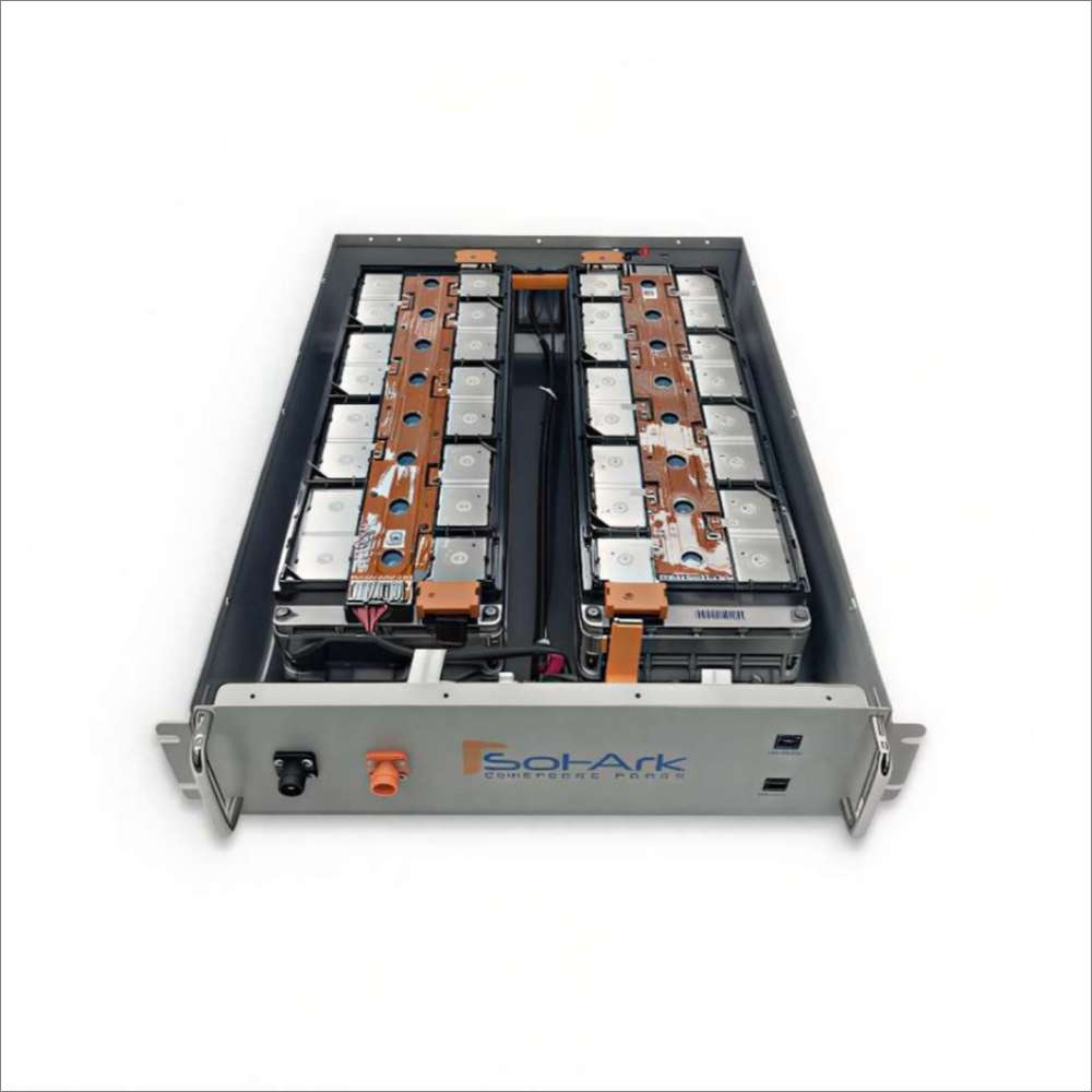 An open module of the Sol-Ark 60 kWh Indoor Lithium Battery System - L3-HV-60KWH revealing its internal battery cells