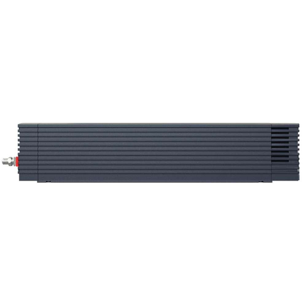 Angled rear view of the Samlex America NTX Series NTX-3000-12 3000 Watts 12VDC Pure Sine Inverter with the cooling fan and battery connections
