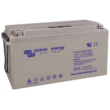 Beige gel battery is shown against a white background labeled as the Victron Energy 12V 265Ah Deep Cycle Gel Battery-BAT412126101