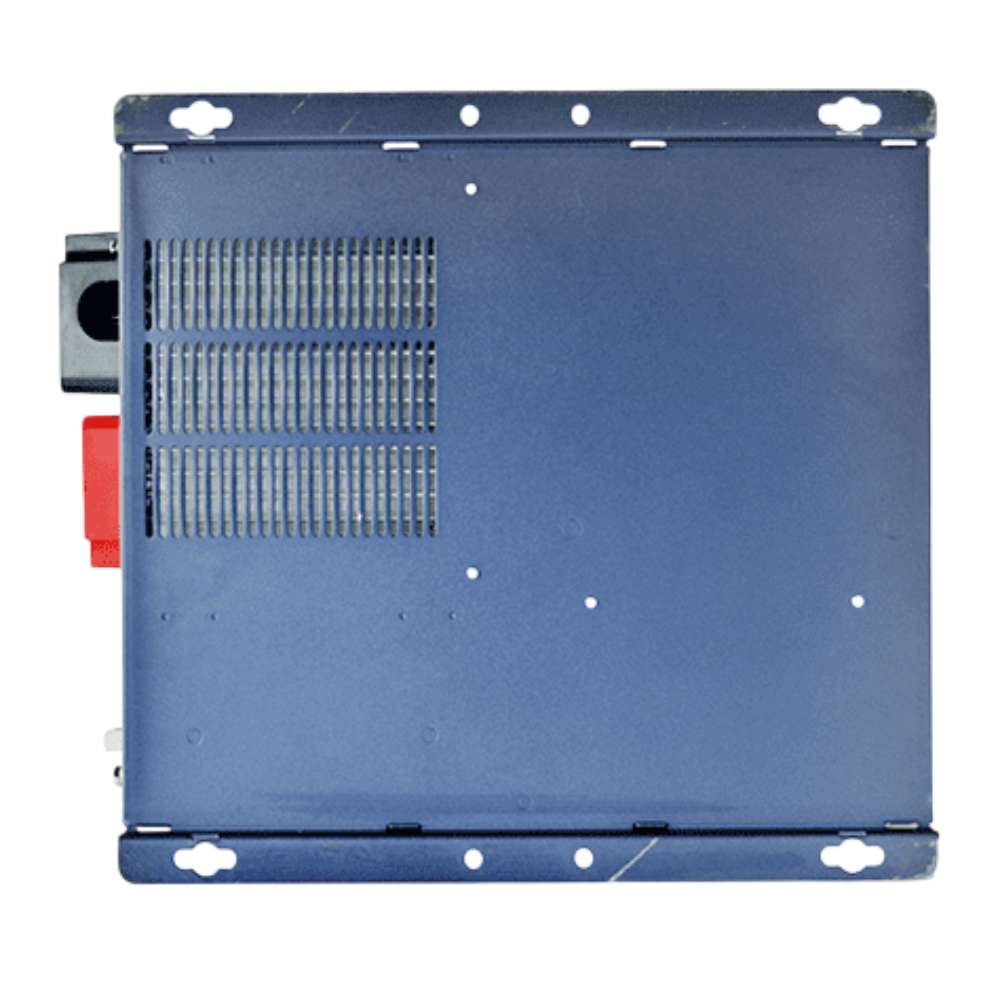 Bottom of a blue metal inverter with cooling vents from the Samlex America Evolution Series EVO-4024E 4000 Watts 24VDC Pure Sine Inverter/Charger - Export Version