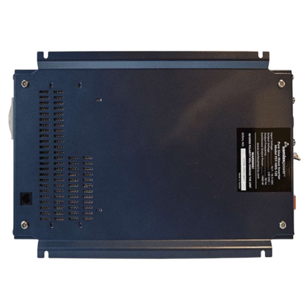 Bottom view of the Samlex America PST Series PST-100S-24E 1000 Watts 24VDC Pure Sine Inverter - Export Version showing ventilation slots and a product information label