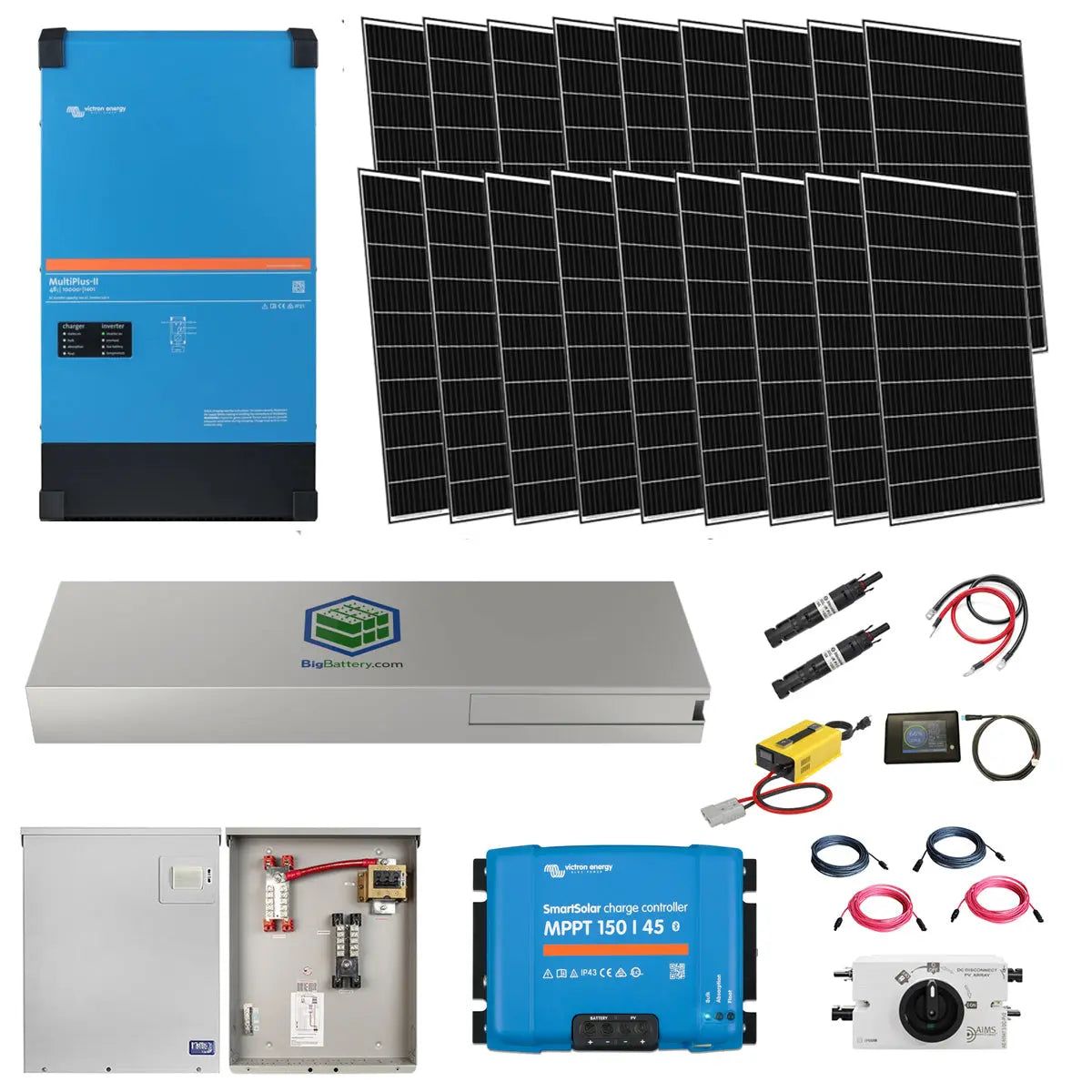 Victron MultiPlus-II 48V 10,000W Inverter/Charger [EU Model] | MUSTANG 7kWh Lithium Battery Bank 10-Year Warranty | 18 x 410W Rigid Solar Panels