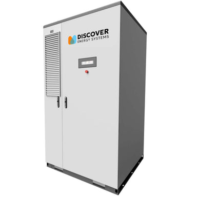 Clean product rendering displays the Discover Energy 209kWh LiFePO4 Outdoor C&I Energy Storage Cabinet-AES-210HV as a gray cabinet with a front control panel