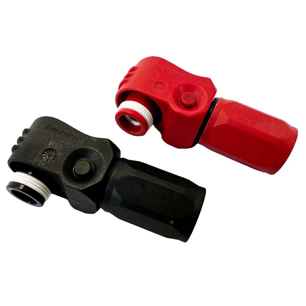 Close-up of red and black connectors designed for the Discover Energy 5.0kWh AES Heated Rackmount ESS Lithium Battery Module-48-48-5120-H