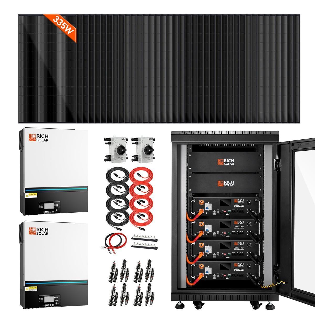 Complete Off-Grid Solar Kit | MEGA 335 | 13,000W 120/240V Output | 48VDC-1